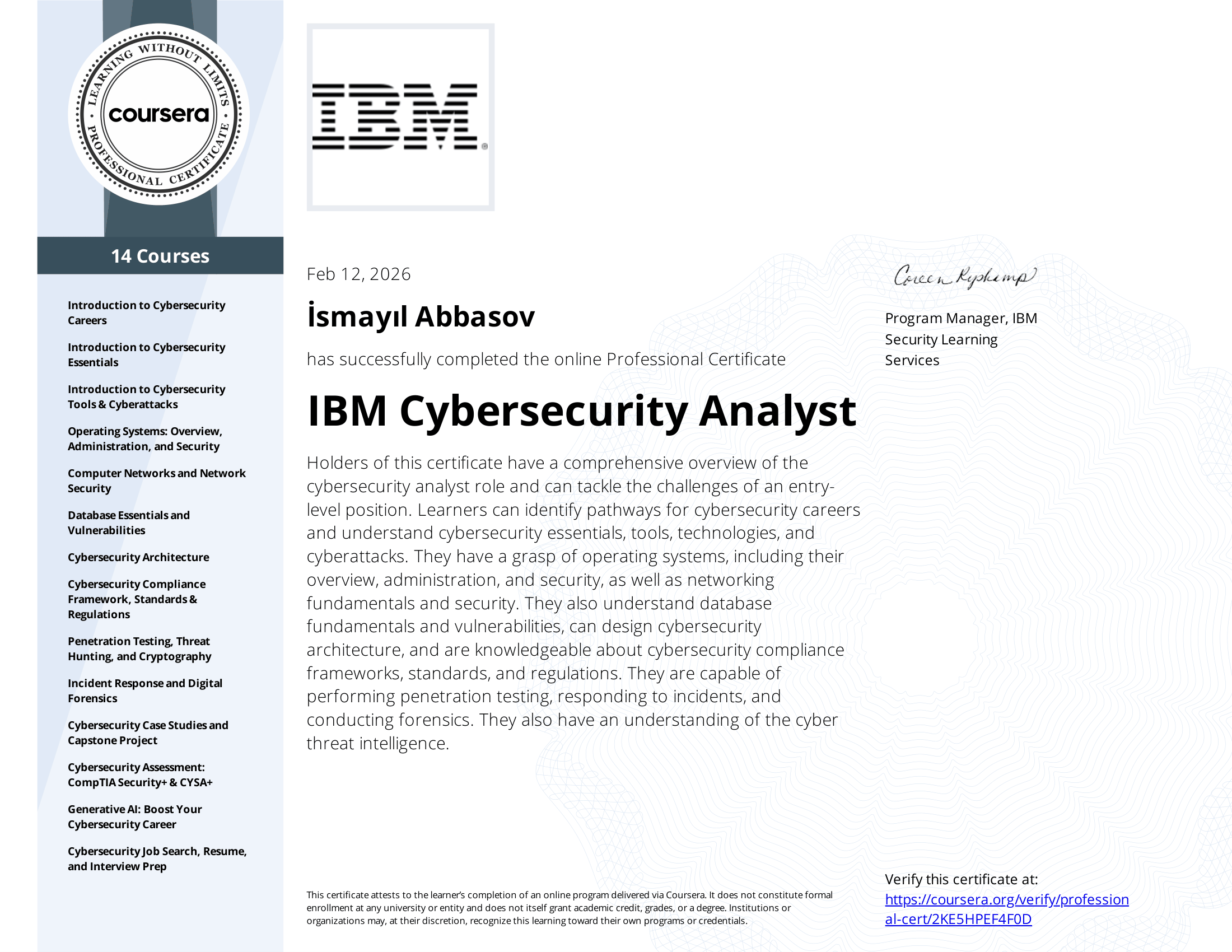 IBM Cybersecurity Analyst Professional Certificate