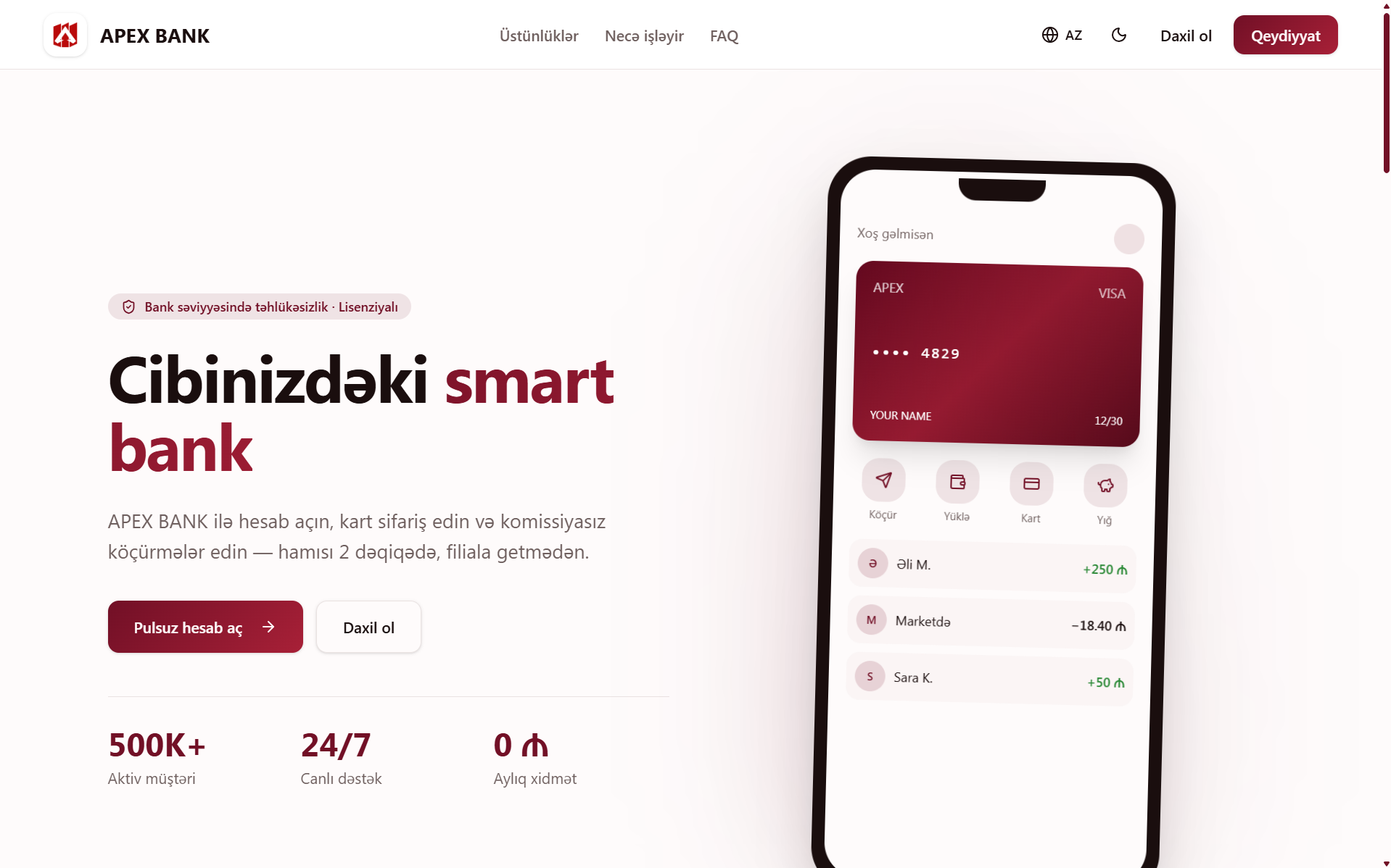 APEX Bank layihəsi screenshot